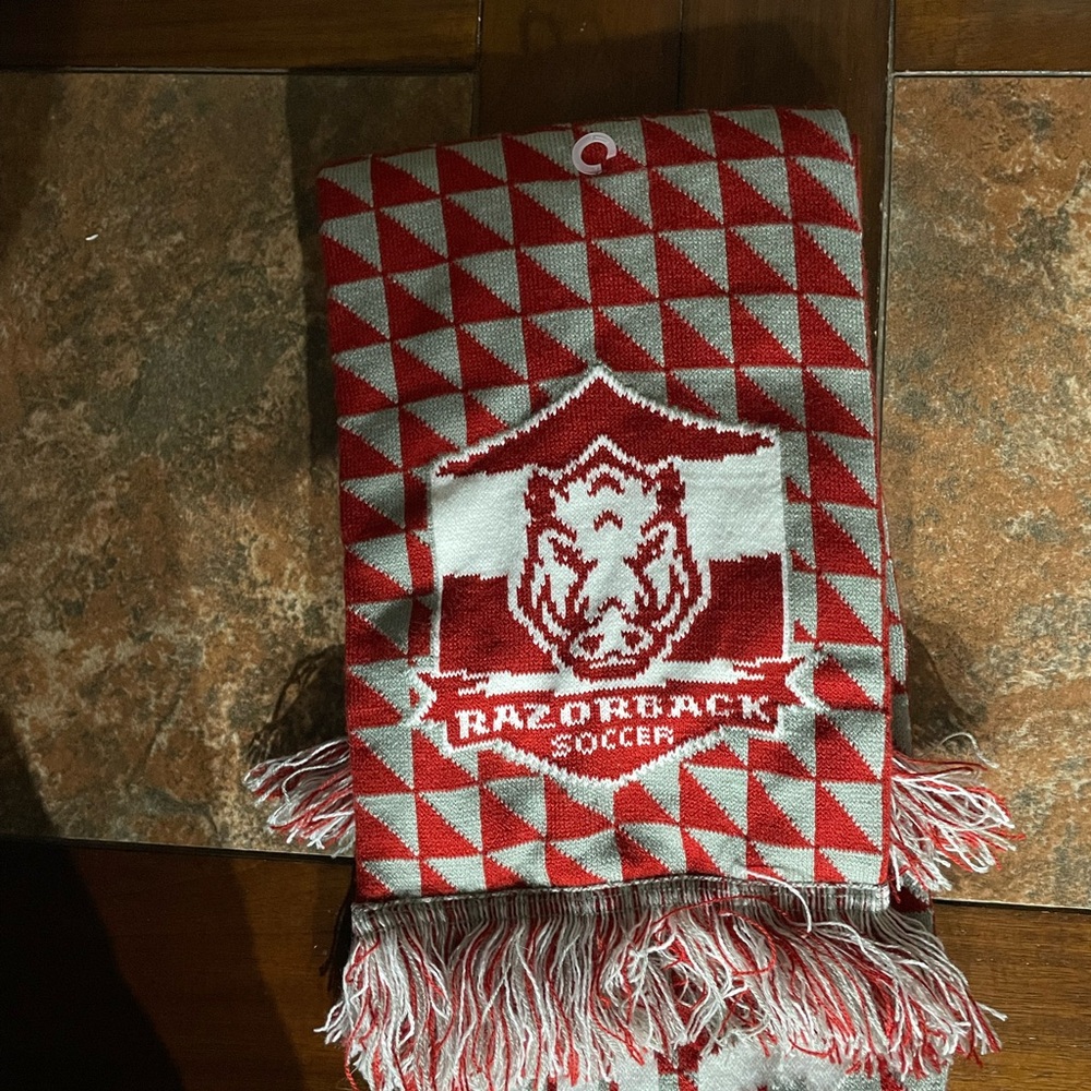 Red, grey and White  Arkansas Razorback Soccer Scarf 2020